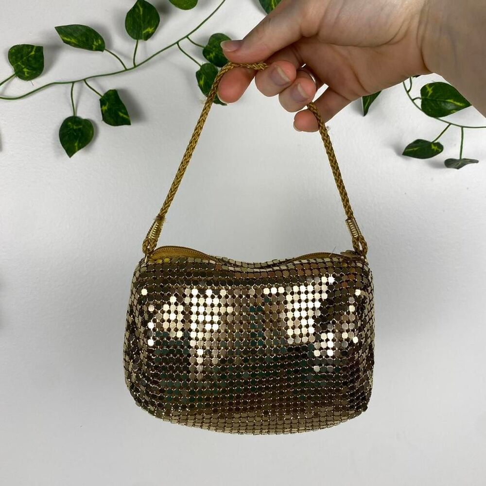 Avon vintage Gold chainmail mesh bag art deco metal purse 80s 70s micro mini